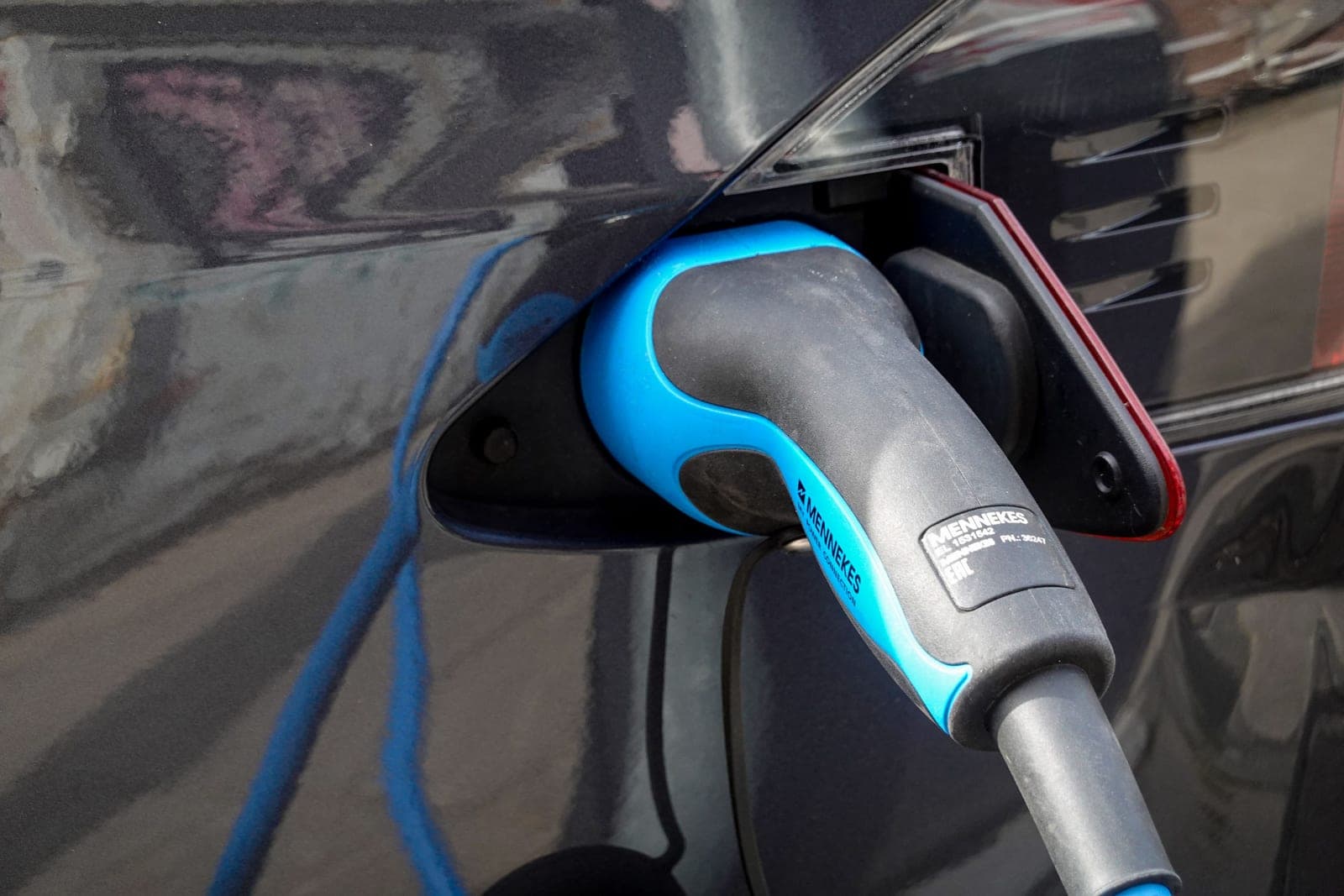 Close-up of an electric vehicle charging connector
